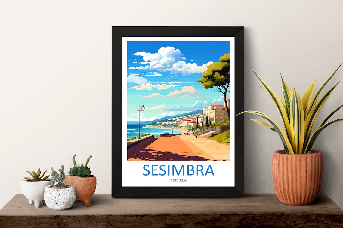 Sesimbra Portugal Waterfront Promenade Seaside Bay View Poster - Image 3