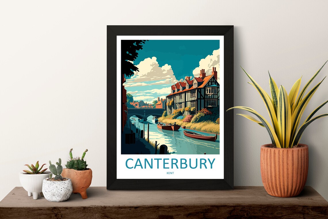 Canterbury Kent England Riverside Boats and Timbered House Poster - Image 3