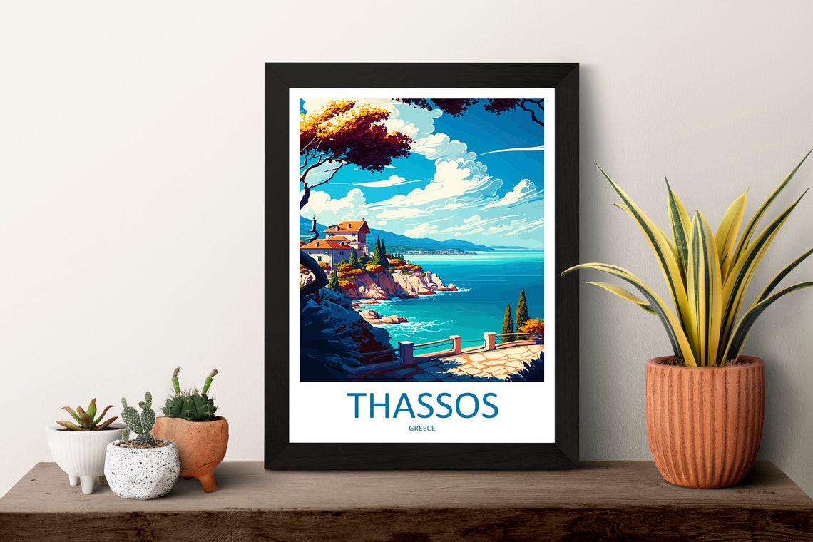 Thassos Greece Turquoise Coastal Cliffs Overlook Travel Poster - Image 3