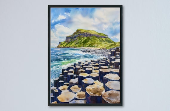 Giants Causeway Basalt Columns Northern Ireland Watercolor Poster