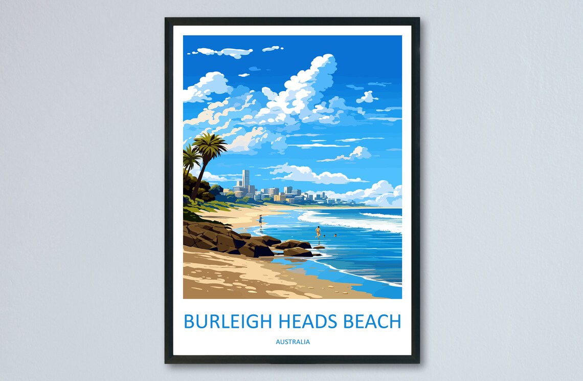 Burleigh Heads Beach Gold Coast City Coastline Travel Poster