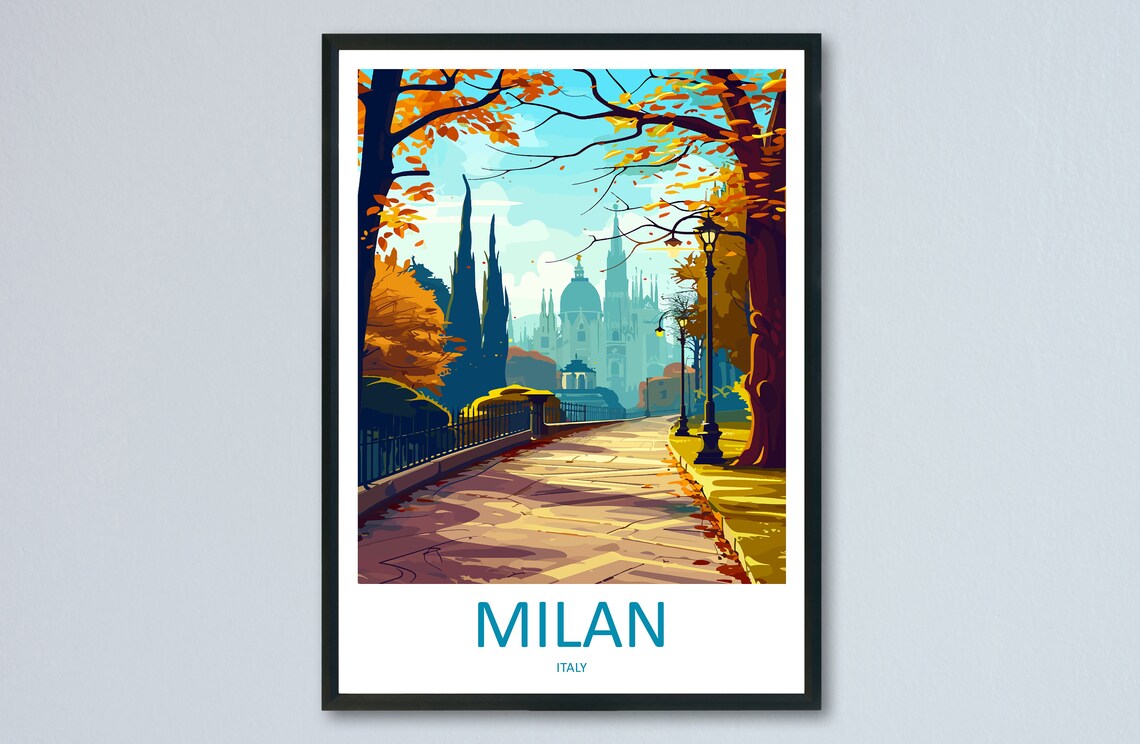 Milan Italy Autumn Walkway with the Duomo in the Distance Poster