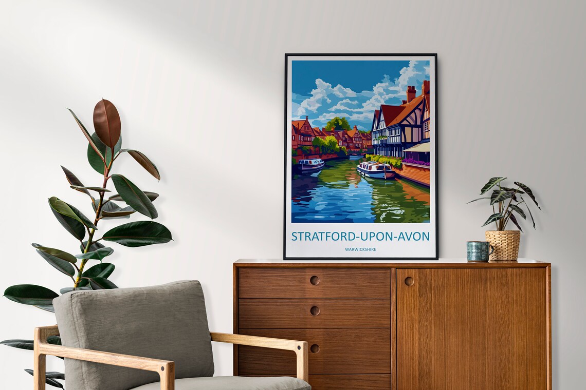 Stratford Upon Avon Warwickshire River Boats Timber Buildings Poster - Image 2