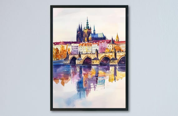 Prague Watercolor Poster, Czech Republic Travel Print