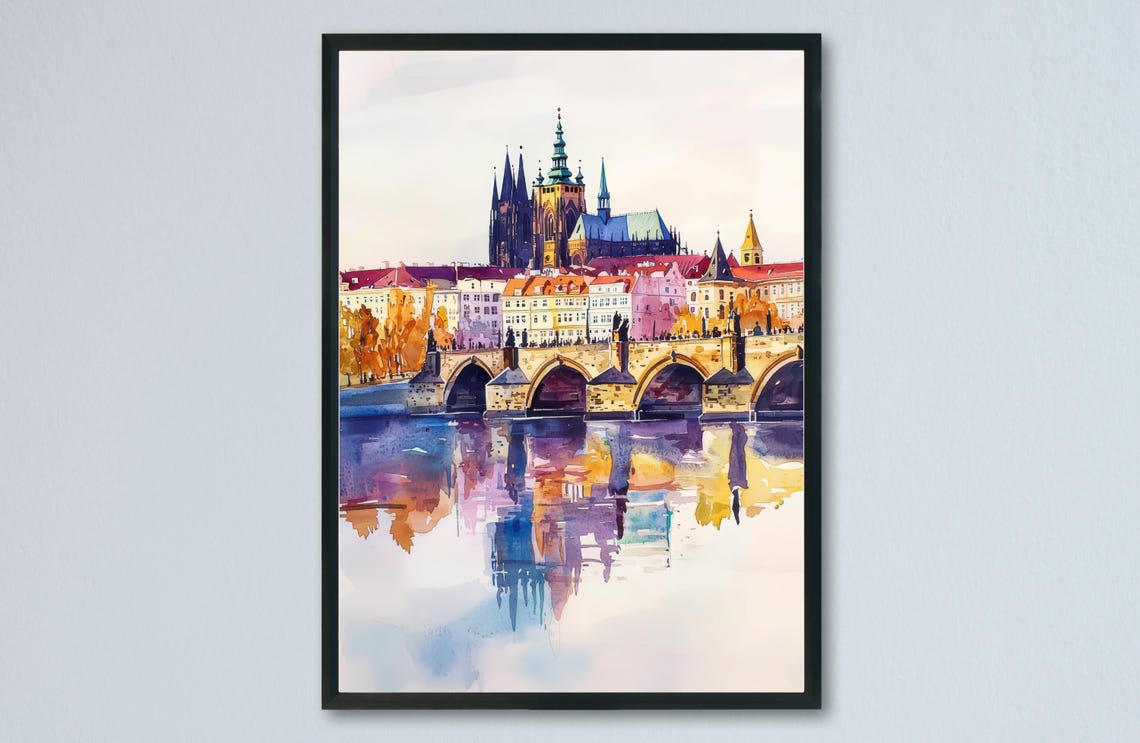 Prague Watercolor Poster, Czech Republic Travel Print