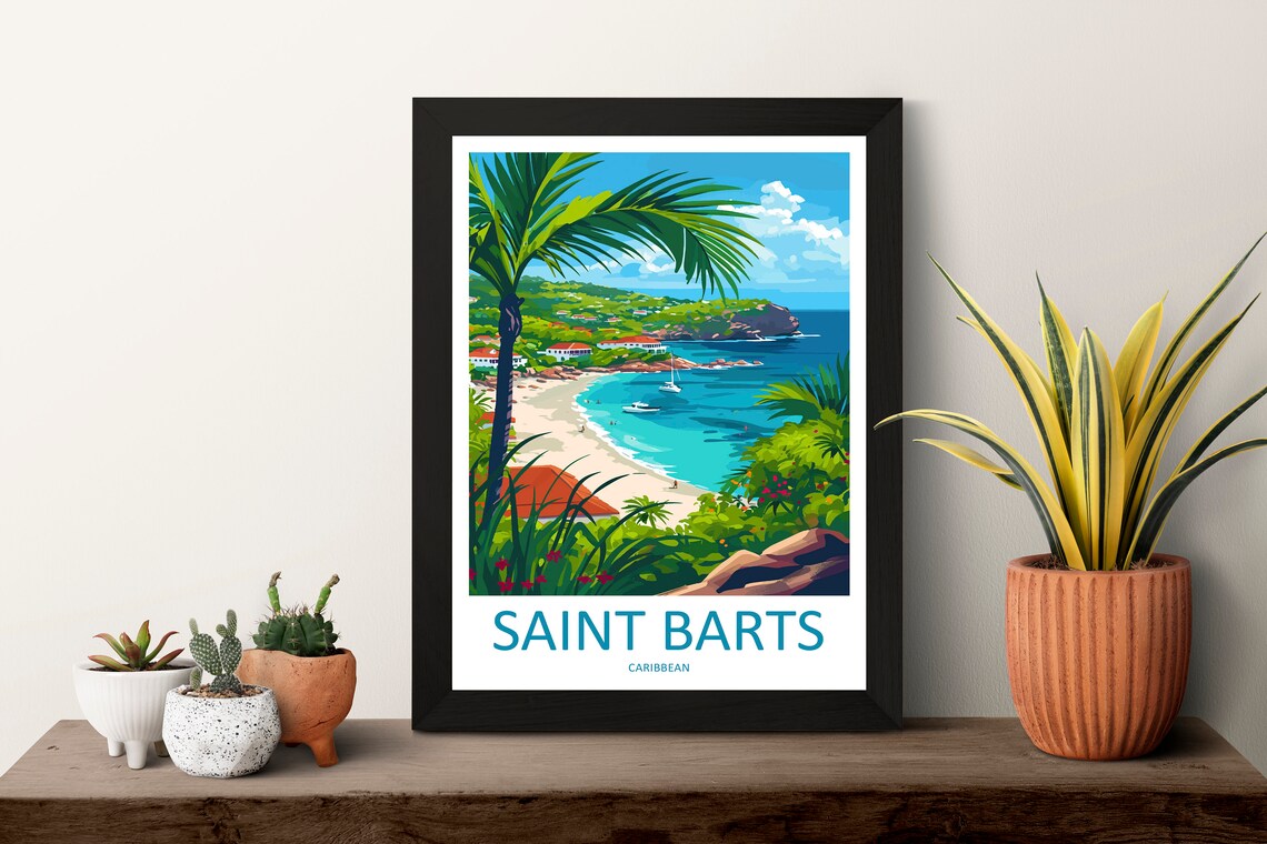 Saint Barts Caribbean Beach Bay With Sailboats Travel Poster - Image 3