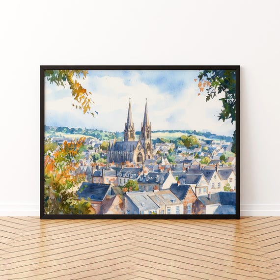 Truro Cornwall Watercolor Poster Travel Print Cathedral City Painting Seaside Wall Art Uk Decor Souvenir