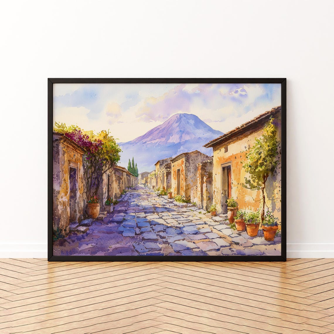 Pompeii Watercolor Poster Landscape Wall Art Hanging Home Dcor Gift Lovers Italy