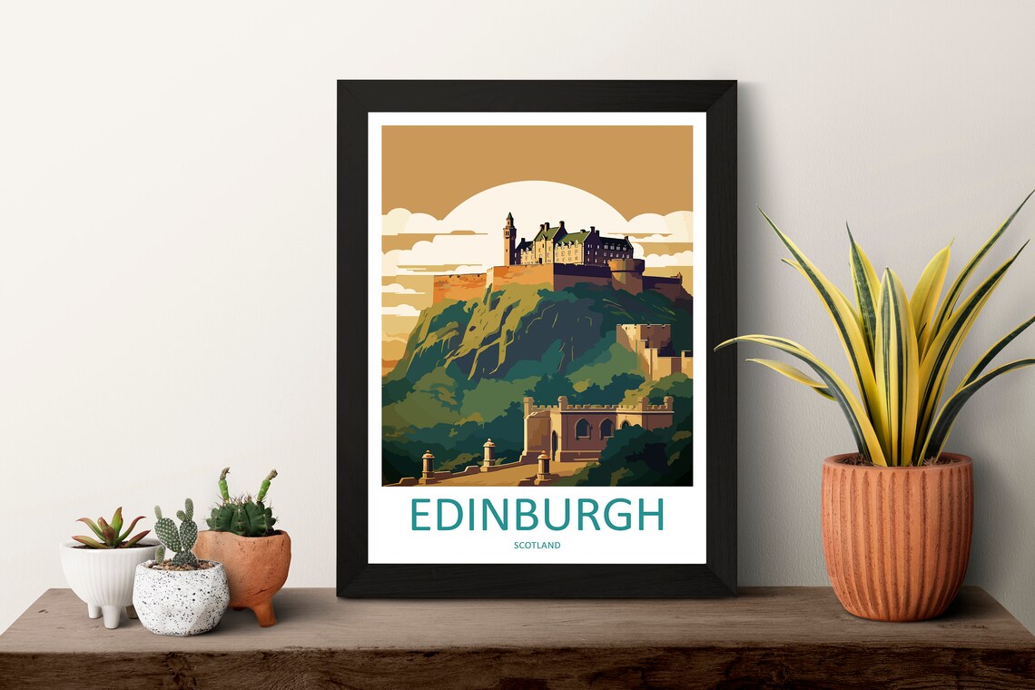 Edinburgh Castle Golden Sunset Cityscape Scotland Travel Poster - Image 3