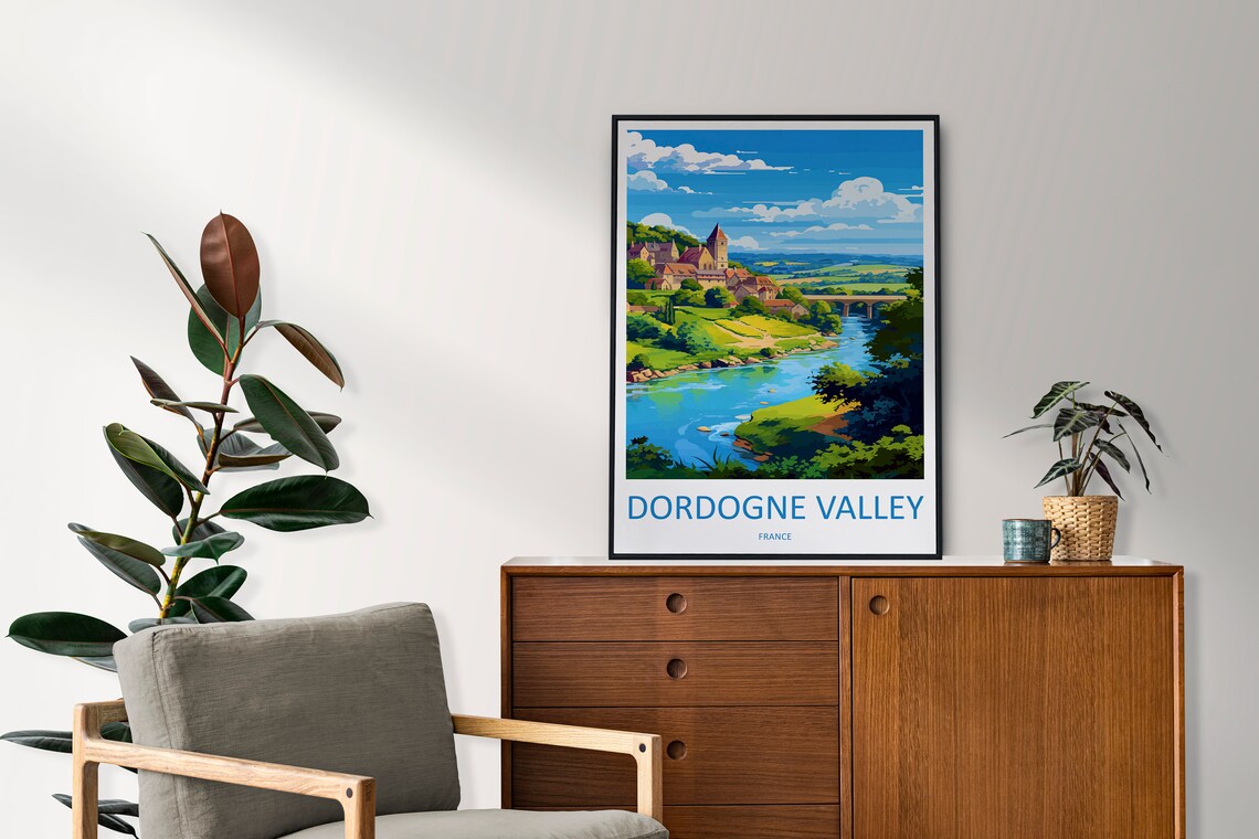 Dordogne Valley France River Village Landscape Illustration Poster - Image 2