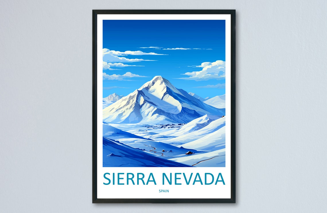 Sierra Nevada Snowcapped Peak Winter Mountains Spain Travel Poster