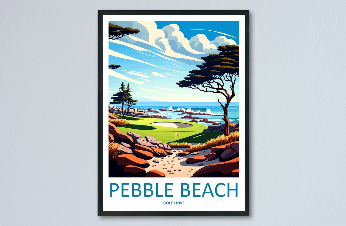 Pebble Beach Golf Links Travel Poster, Golf Club Decor