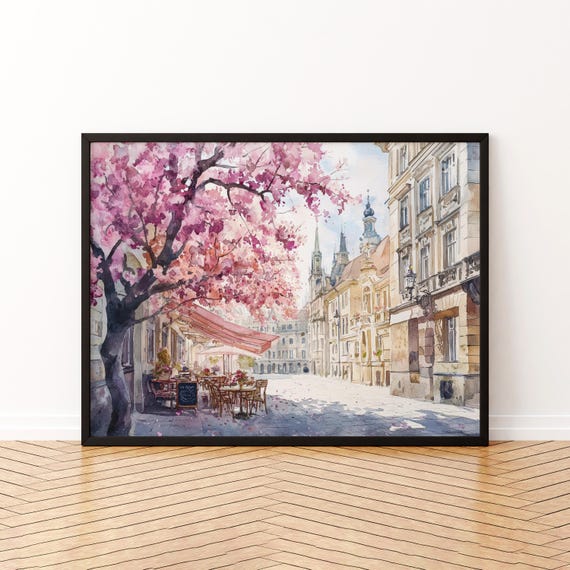 Vienna Watercolor Poster Landscape Wall Art Hanging Home Dcor Gift Lovers Austria