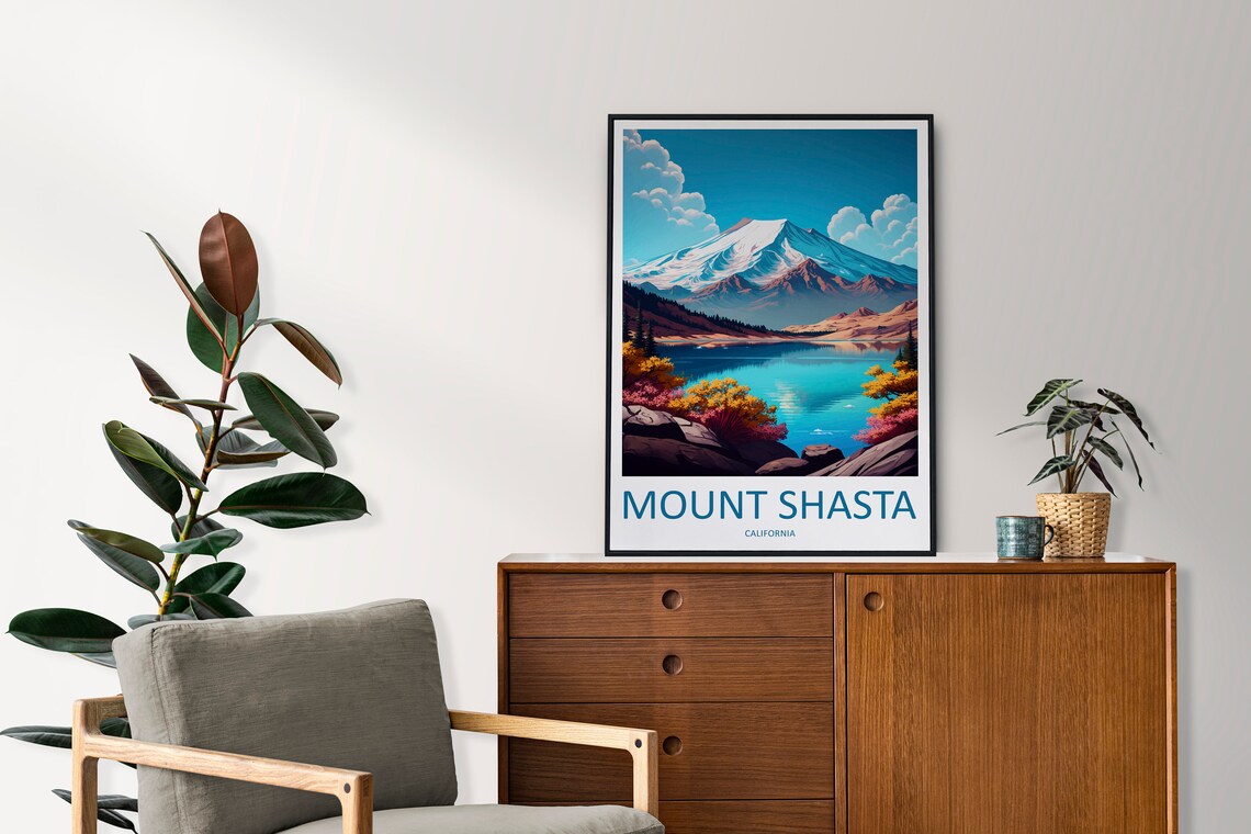 Mount Shasta California Snow Capped Peak Alpine Lake Scene Poster - Image 2