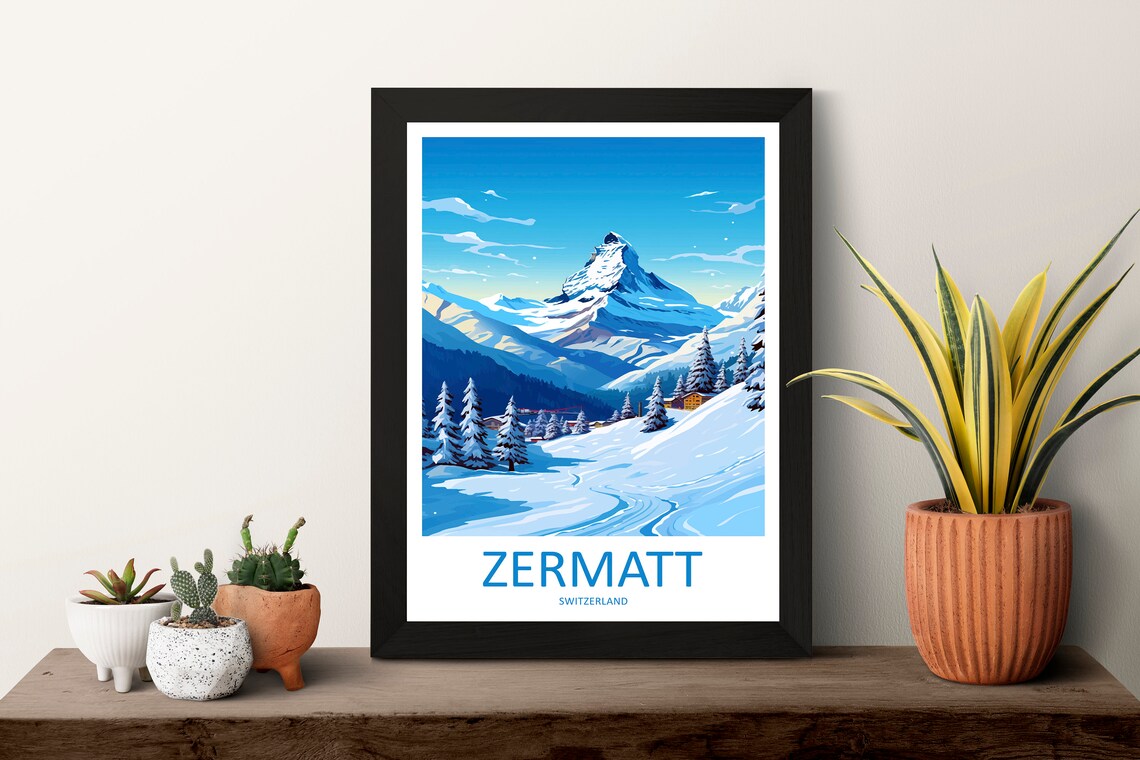 Zermatt Switzerland Matterhorn Snow Slopes Winter Scene Poster - Image 3
