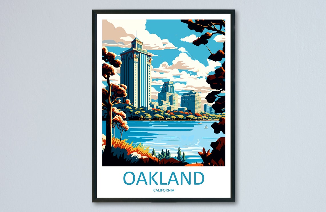 Oakland California Skyline Reflected On The Water At Dusk Poster