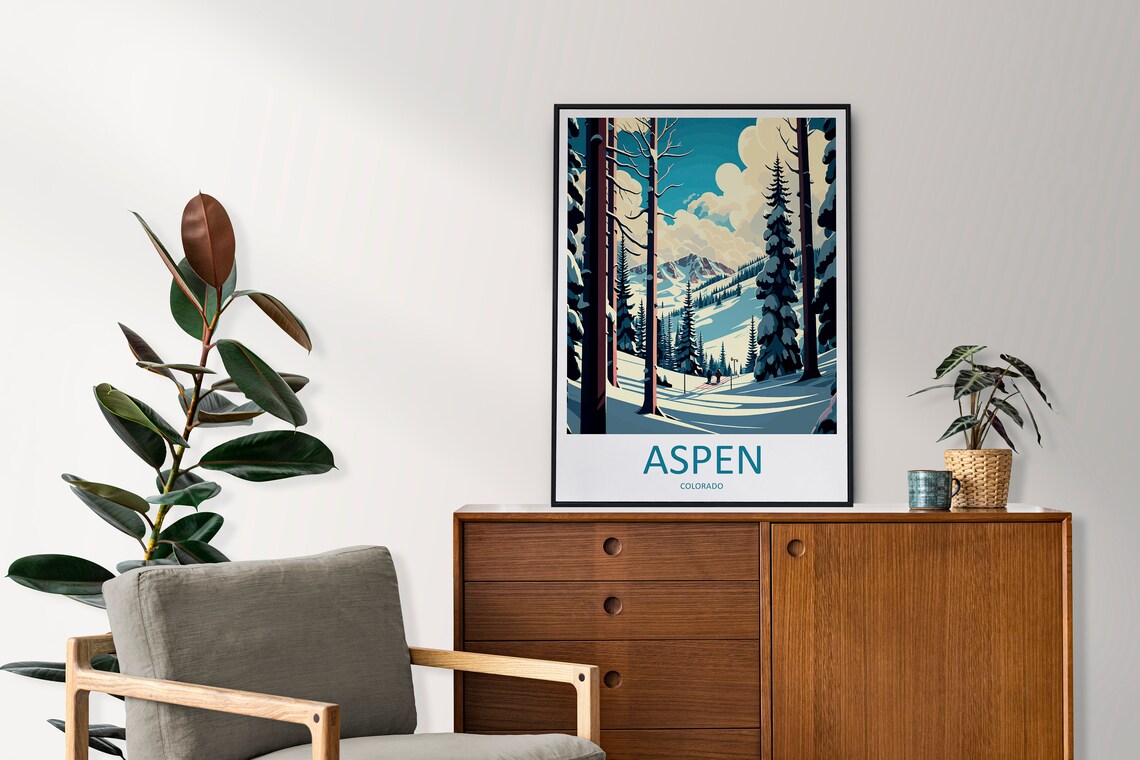 Aspen Colorado Snowy Ski Slopes and Mountain Peaks Winter Poster - Image 2