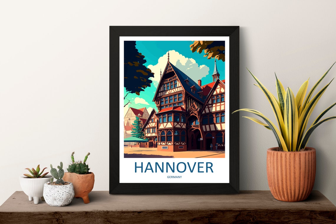 Hannover Germany Half Timbered Old Town Street Travel Art Poster - Image 3