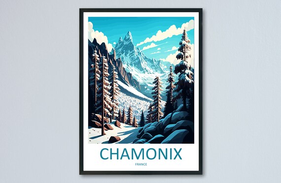 Chamonix Travel Poster, Skiing Artwork