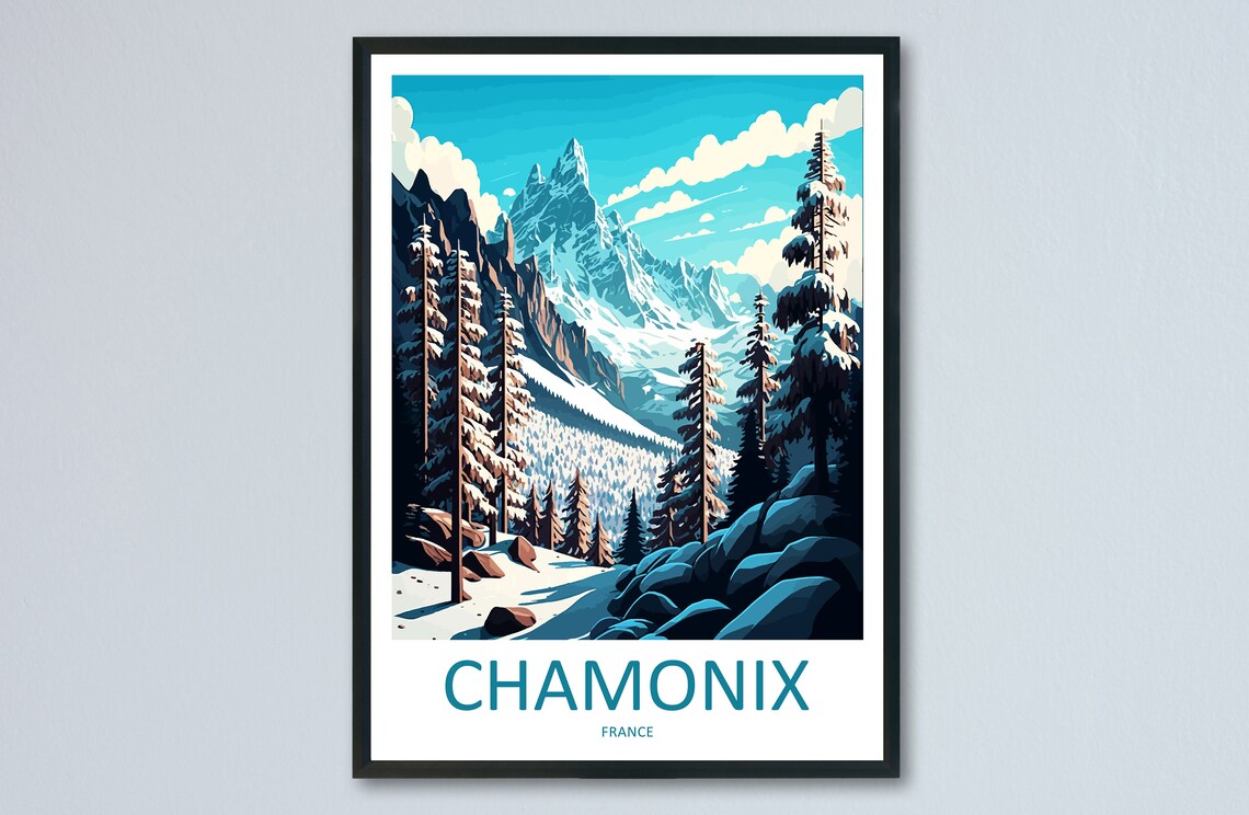 Chamonix Travel Poster, Skiing Artwork