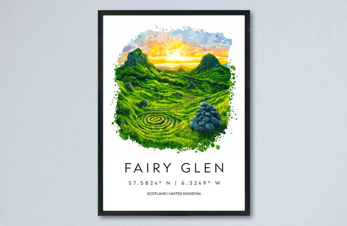 Fairy Glen Spiral Meadow Watercolor Scotland Highlands Poster