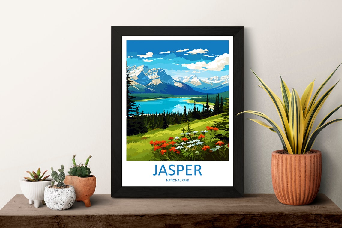 Jasper National Park Snowcapped Peaks Lake Canada Travel Poster - Image 3