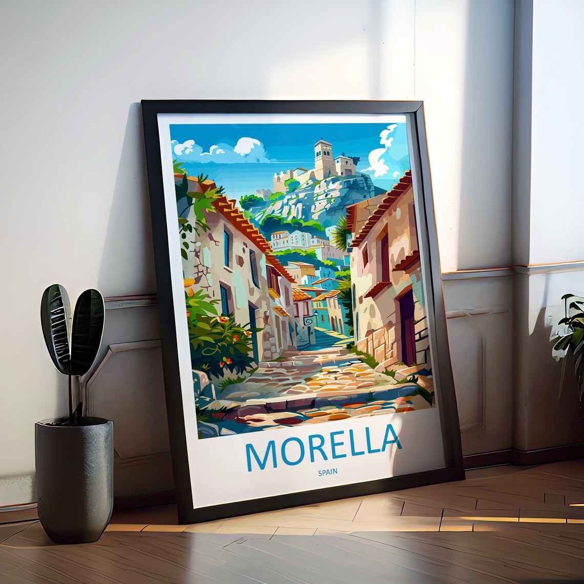 Morella Spain Medieval Hilltop Old Town Cobblestone Street Poster - Image 2