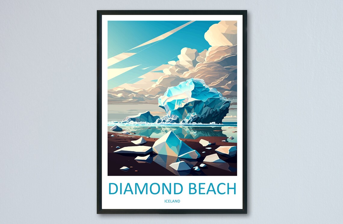 Diamond Beach Travel Poster, Iceland Landscape