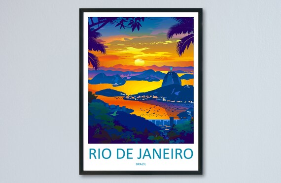 Rio De Janeiro Brazil Sunset Panorama With Christ The Redeemer Poster