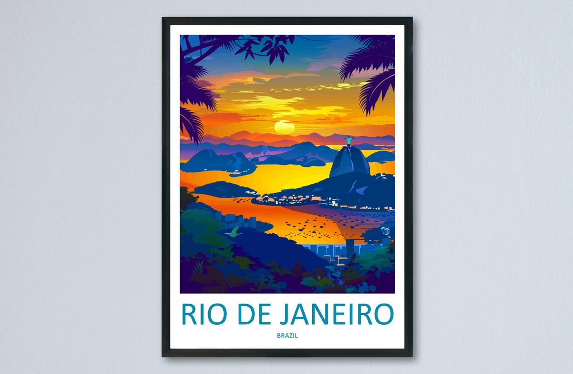 Rio De Janeiro Brazil Sunset Panorama With Christ The Redeemer Poster
