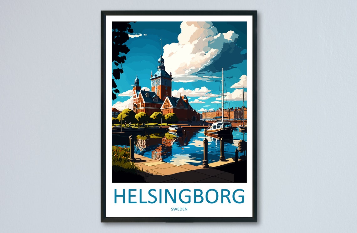 Helsingborg Sweden Harbor Waterfront Historic City Scene Poster