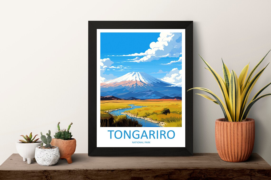 Tongariro National Park New Zealand Volcano Meadow Vintage Poster - Image 3