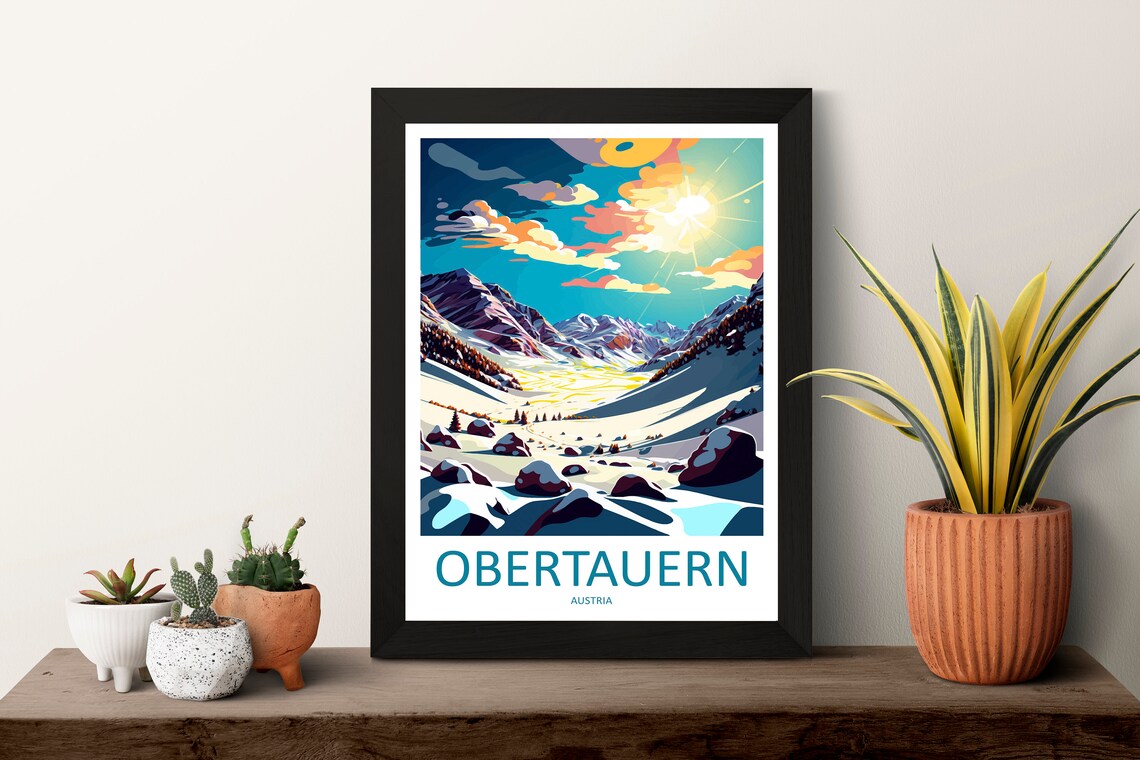 Obertauern Alpine Ski Valley Golden Sunset Mountain Travel Poster - Image 3