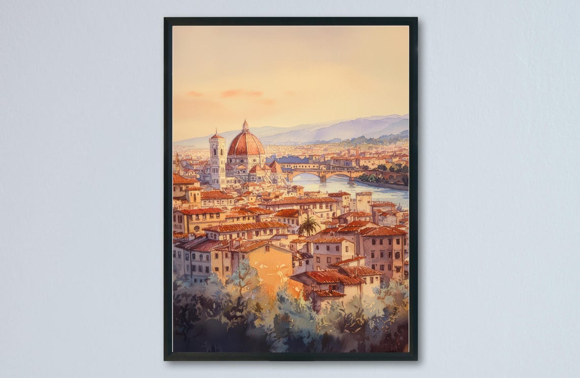 Florence Italy Duomo Cityscape Watercolor Travel Wall Poster