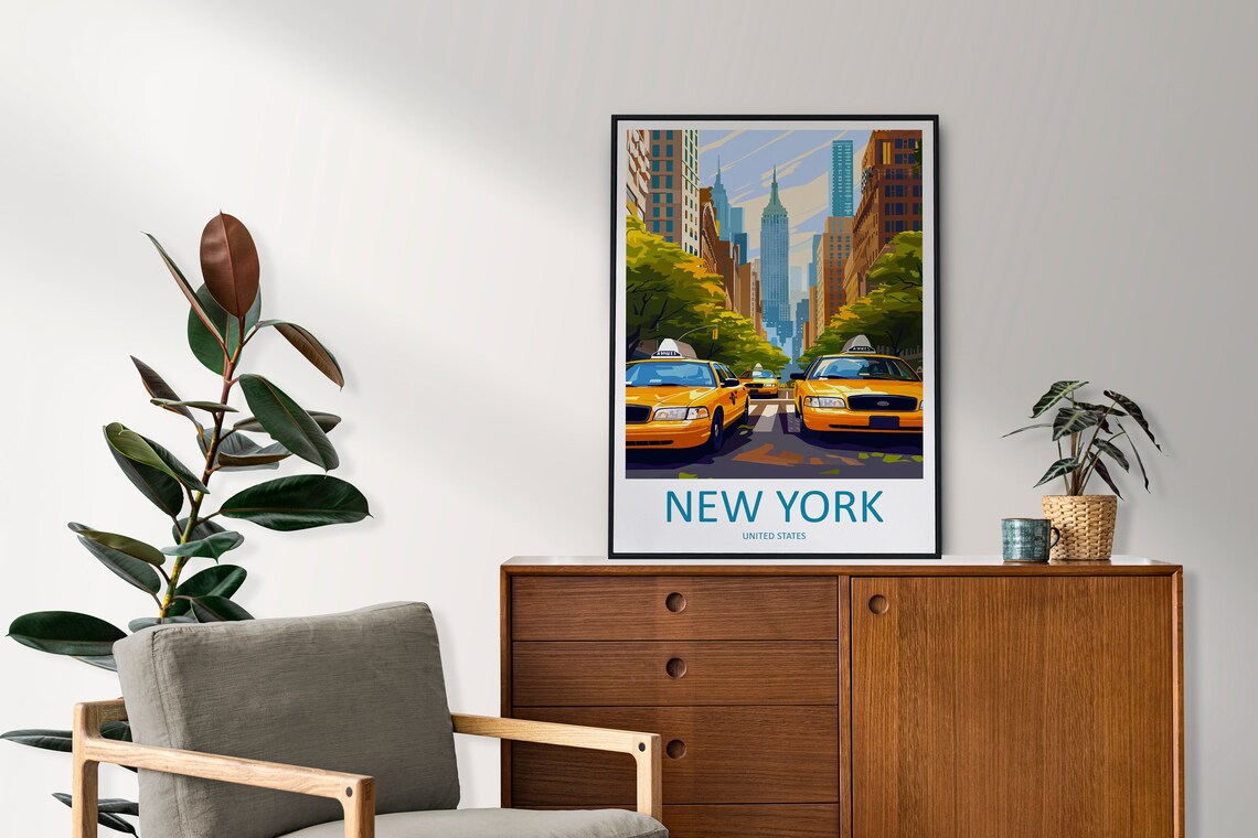 New York Yellow Taxis Manhattan Street Empire State Travel Poster - Image 2
