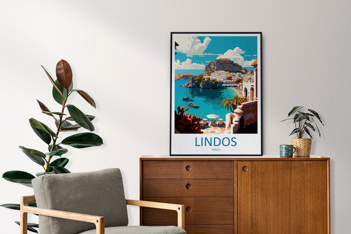 Lindos Greece Travel Poster, Europe Wall Decor - Image 2