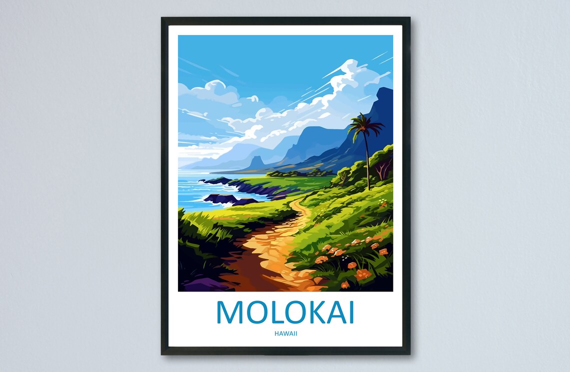 Molokai Hawaii Coastal Trail Sea Cliffs Landscape Travel Poster