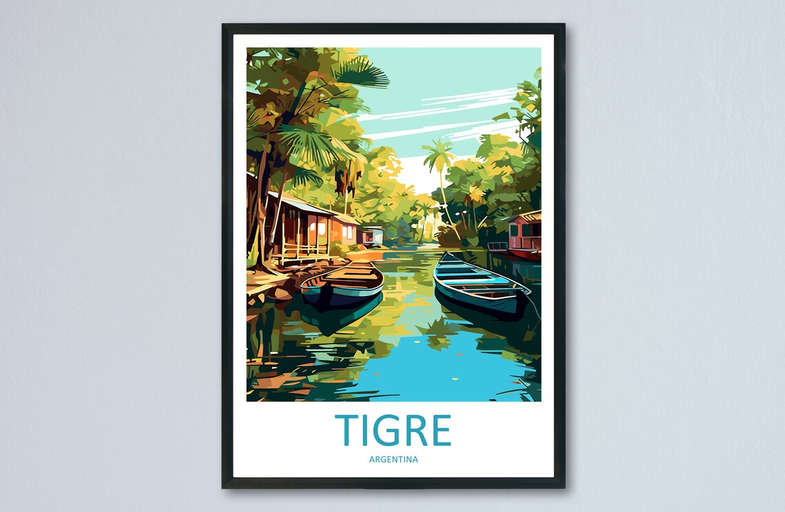 Tigre Argentina Delta Canal Boats Riverside Jungle Travel Poster