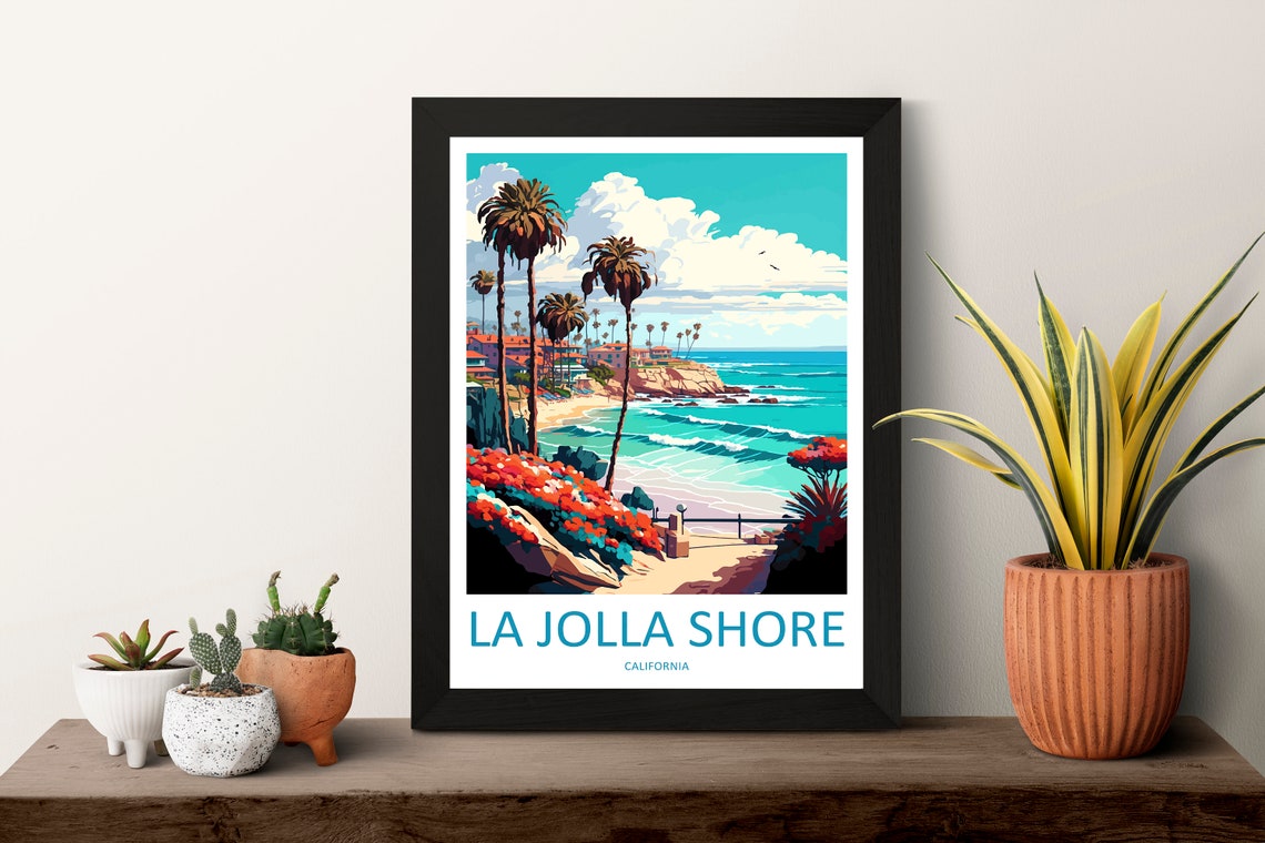 La Jolla Shore California Palm Trees Beach Cove Travel Poster - Image 3
