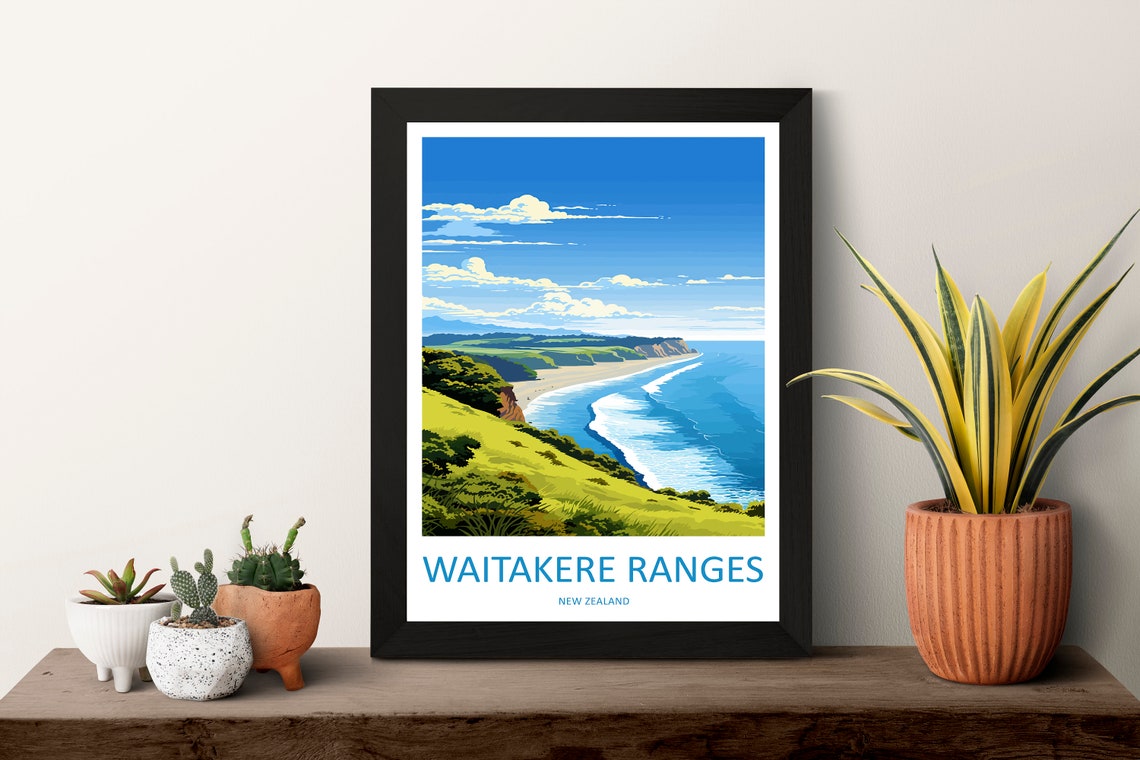 Waitakere Ranges New Zealand Wild Green Cliffs Surf Beach Poster - Image 3