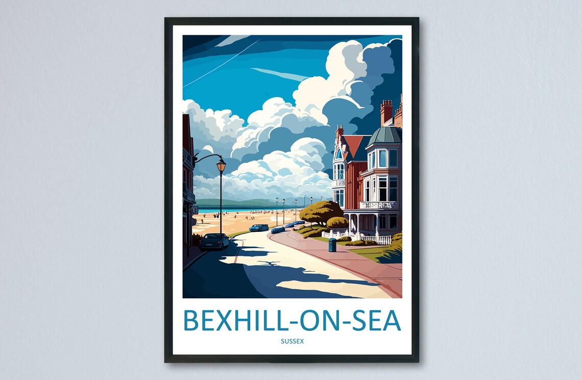 Bexhill-on-Sea Sussex Seaside Promenade Beach Town Travel Poster