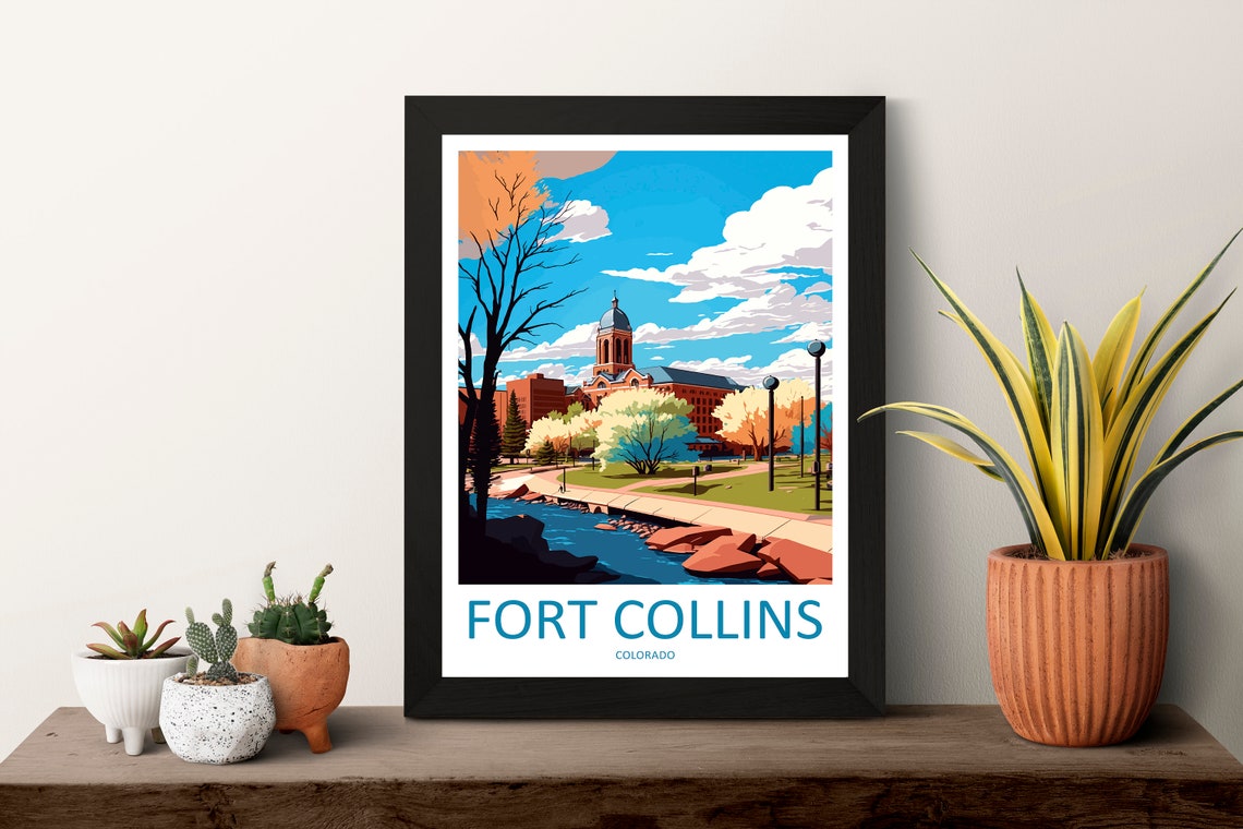 Sunny Fort Collins Colorado Riverside Historic Town Travel Poster - Image 3
