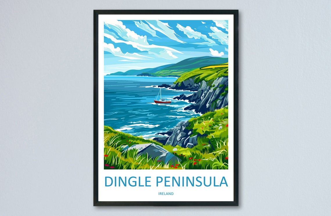 Dingle Peninsula Ireland Green Sea Cliffs Wildflowers Travel Poster