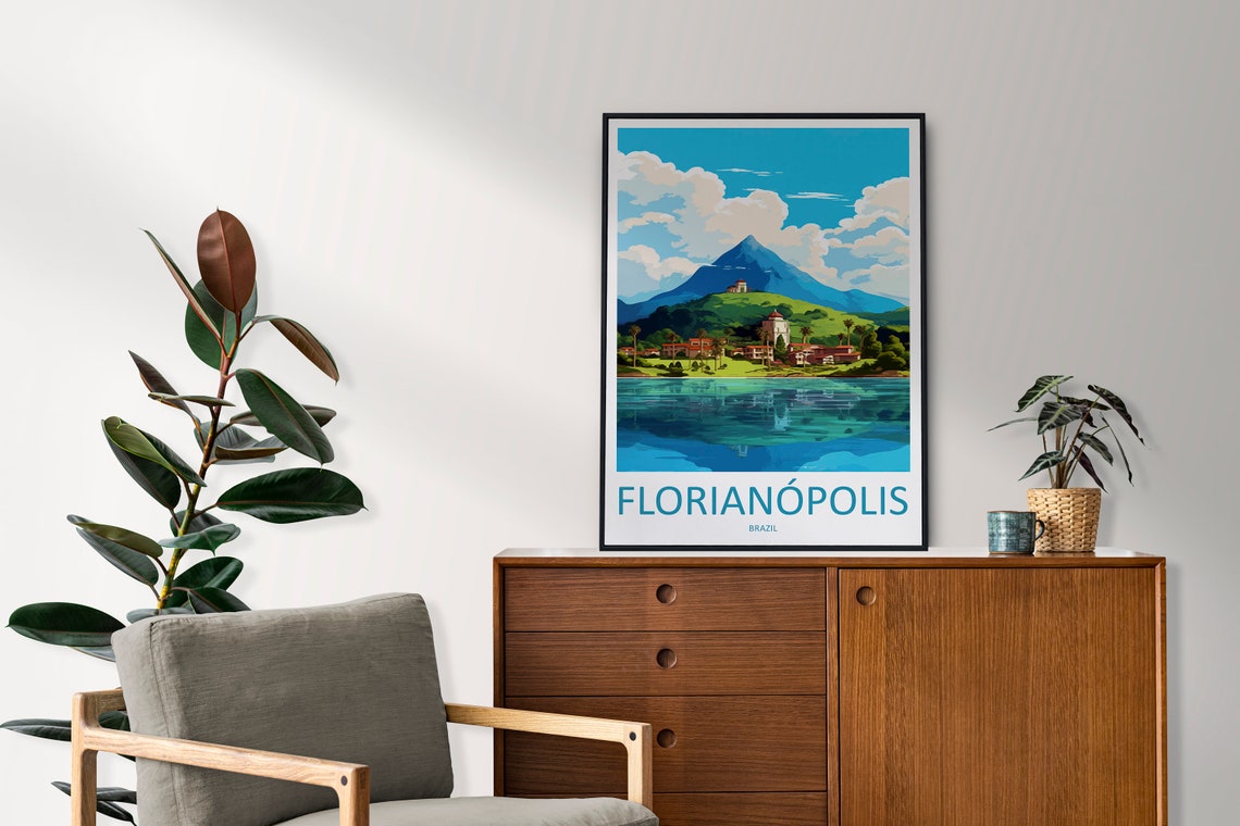 Florianopolis Brazil Mountain and Lagoon Waterfront View Poster - Image 2
