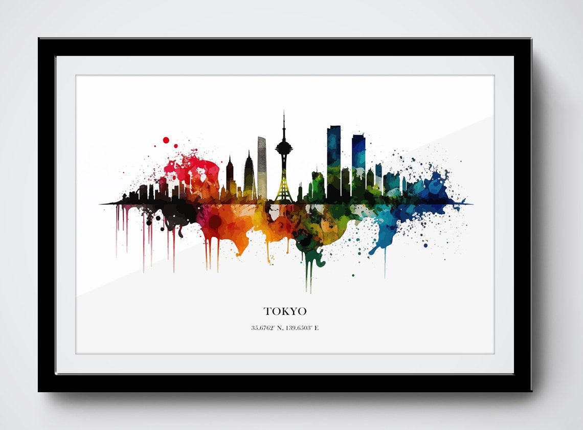 Tokyo Japan Watercolor Skyline Cityscape Coordinates Art Poster - Image 3