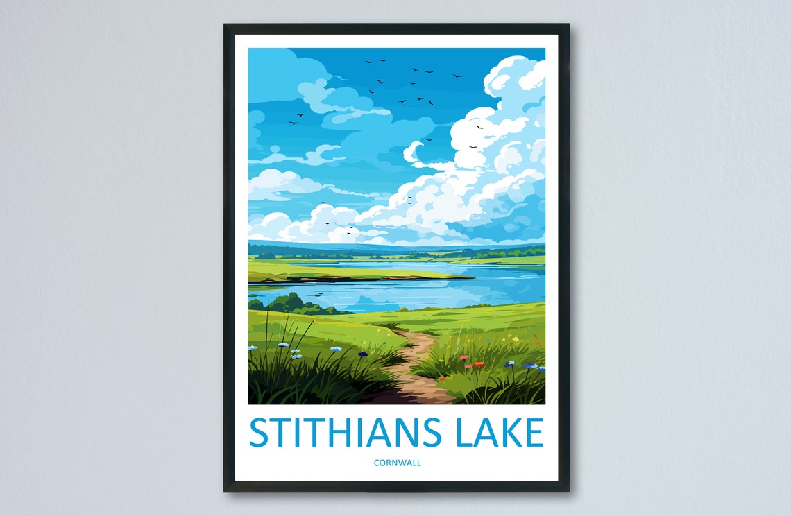 Stithians Lake Cornwall Waterside Path Wildflowers Travel Poster