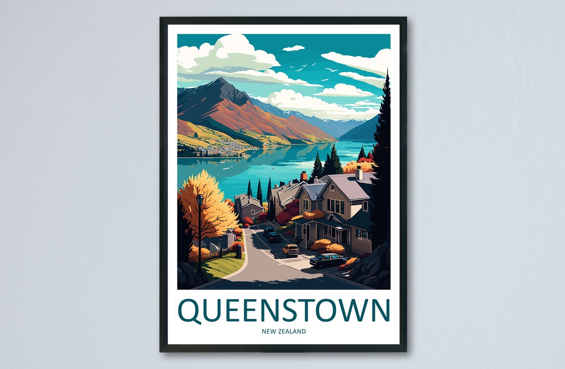 Queenstown Travel Poster, New Zealand Wall Decor