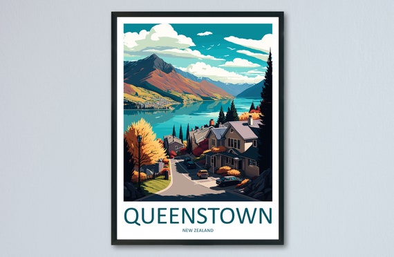 Queenstown Travel Poster, New Zealand Wall Decor