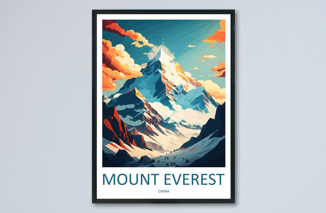Mount Everest Travel Poster, Asia Wall Decor
