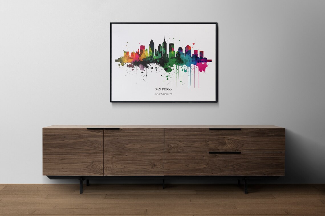 San Diego Watercolor Skyline, Cityscape Art Print - Image 2
